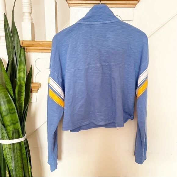 PINK Victoria's Secret Blue Long Sleeve Collared Cropped Top Size S - Picture 3 of 6